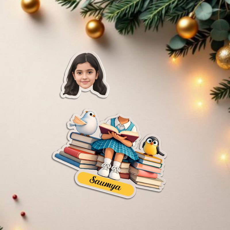 Personalized Bookworm Girl Bobblehead Caricature with Battery Powered Moving Head Feature Unique Gift for Students, Book Lovers, and Readers Study Room Table Decor